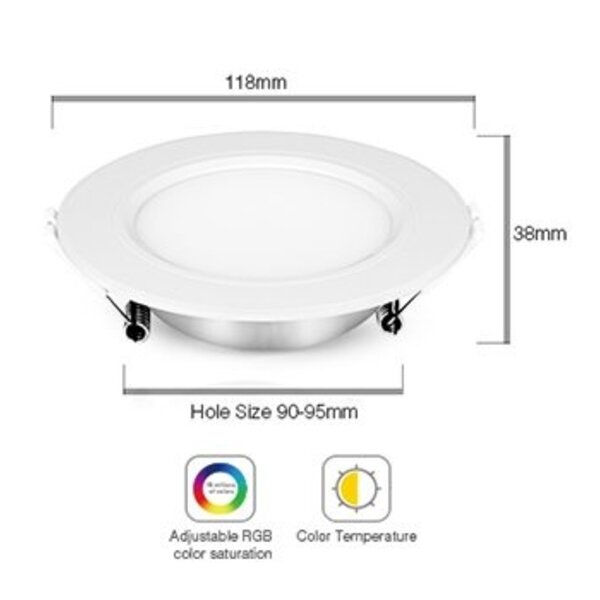 Milight / MiBoxer 6 Watt RGB + Warm Wit + Koud Wit CCT Downlight Dual White