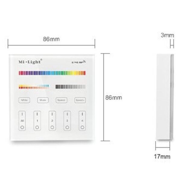 Milight / MiBoxer Draadloos 2,4Ghz Wandpaneel 4 Zone RGB+CCT