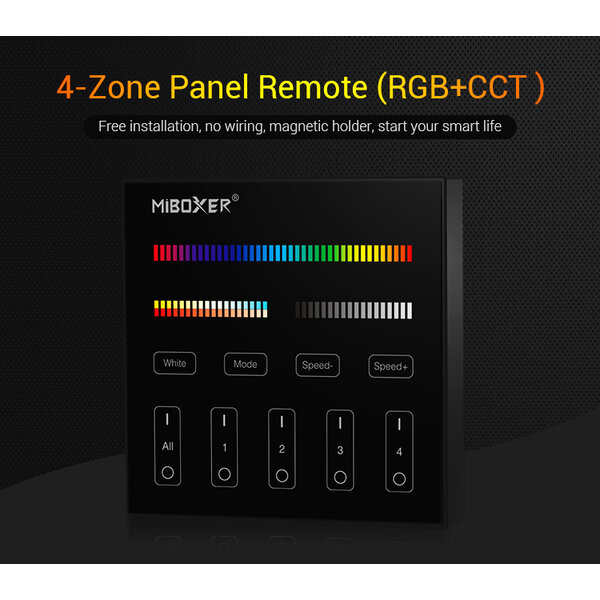 Milight / MiBoxer Draadloos 2,4Ghz Wandpaneel 4 Zone RGB+CCT
