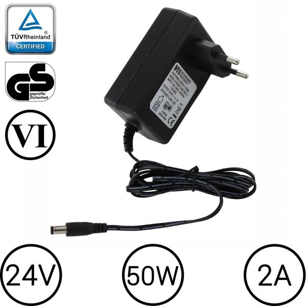 DYS LEDstrip voedingsadapter 24V-2.1A – 50 Watt - TÜV keurmerk - Efficiëntielevel 6