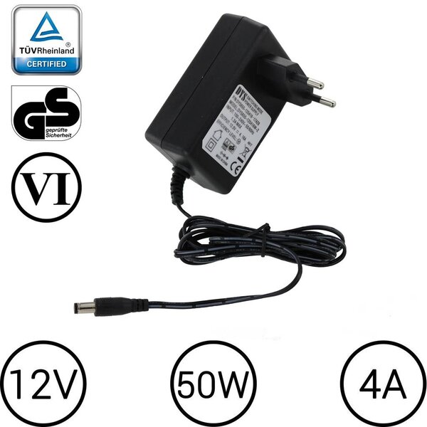 DYS LEDstrip voedingsadapter 12V-4.16A – 50 Watt - TÜV keurmerk - Efficiëntielevel 6