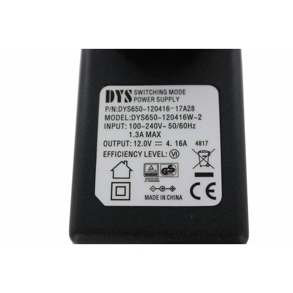 DYS LEDstrip voedingsadapter 12V-4.16A – 50 Watt - TÜV keurmerk - Efficiëntielevel 6