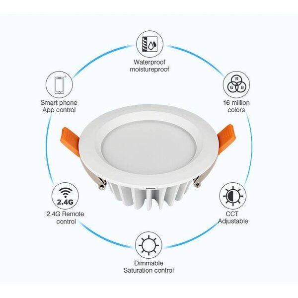Milight / MiBoxer 6 Watt RGB + Warm Wit + Koud Wit CCT Downlight Waterdicht IP54