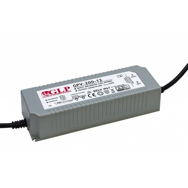 GLP Waterdichte LEDStrip Voedingsadapter 12 Volt 16 Ampere Transformator