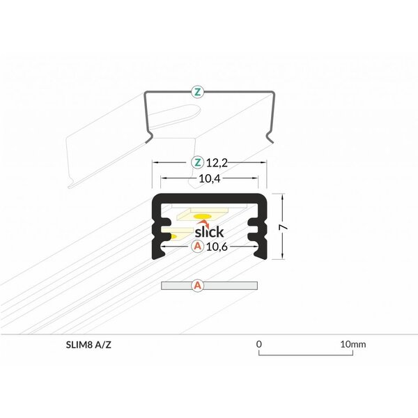 Topmet Aluminium opbouw profiel SLIM voor 8mm strips 2 meter Slim8