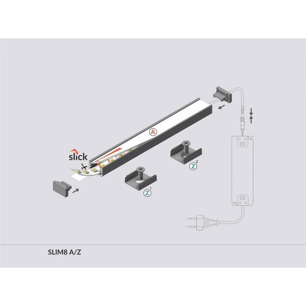 Topmet Aluminium opbouw profiel SLIM voor 8mm strips 2 meter Slim8