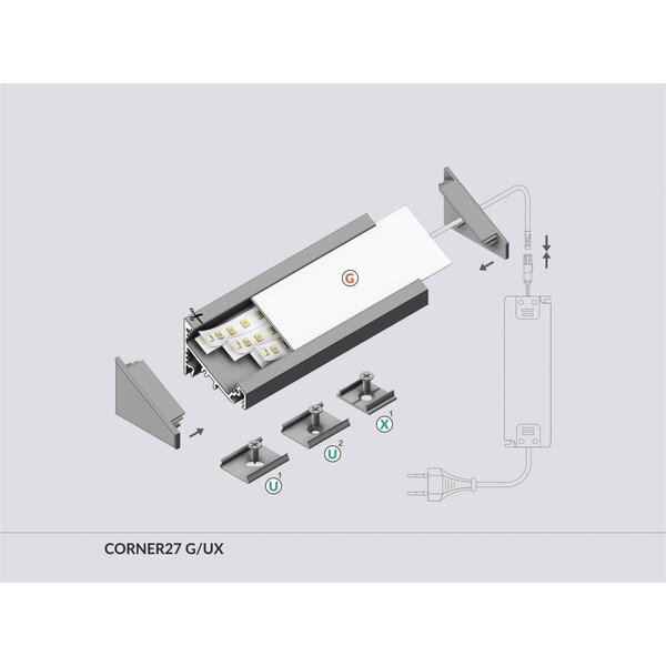 Topmet XL 27mm Aluminium hoek profiel 1 meter 60/30 graden Corner27