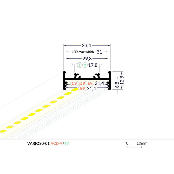 Topmet Aluminium Opbouw Profiel Plat 2 meter VARIO30-01