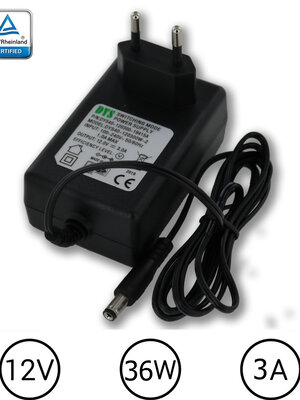 LEDstrip voedingsadapter 12V - 3A – 36 Watt