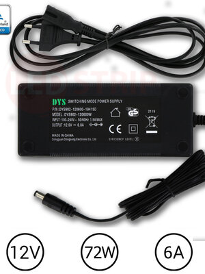 LEDstrip voedingsadapter 12V - 6A – 72 Watt