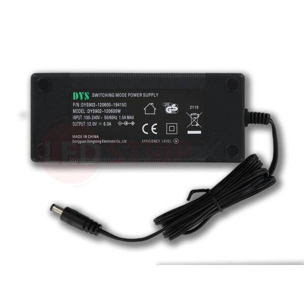 DYS LEDstrip voedingsadapter 12V - 6A – 72 Watt - TÜV keurmerk - Efficiëntielevel 5