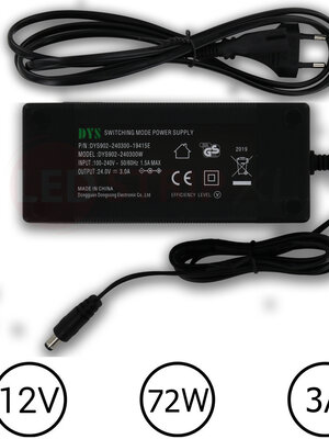 LEDstrip voedingsadapter 24V - 3A – 72 Watt