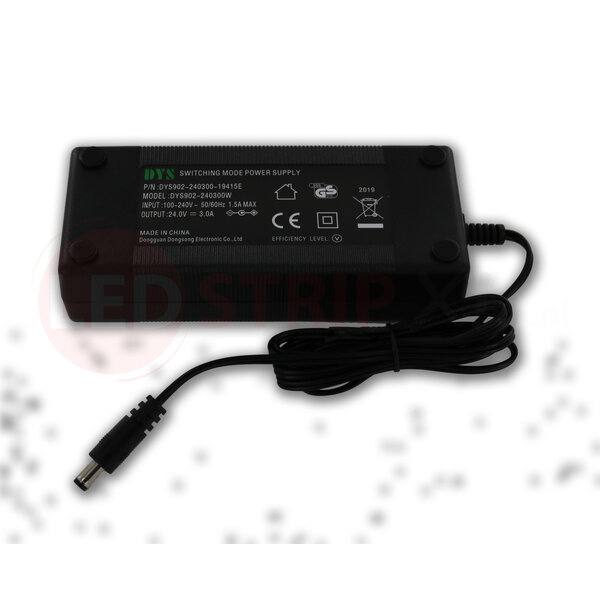 DYS LEDstrip voedingsadapter 24V - 3A – 72 Watt - TÜV keurmerk - Efficiëntielevel 5