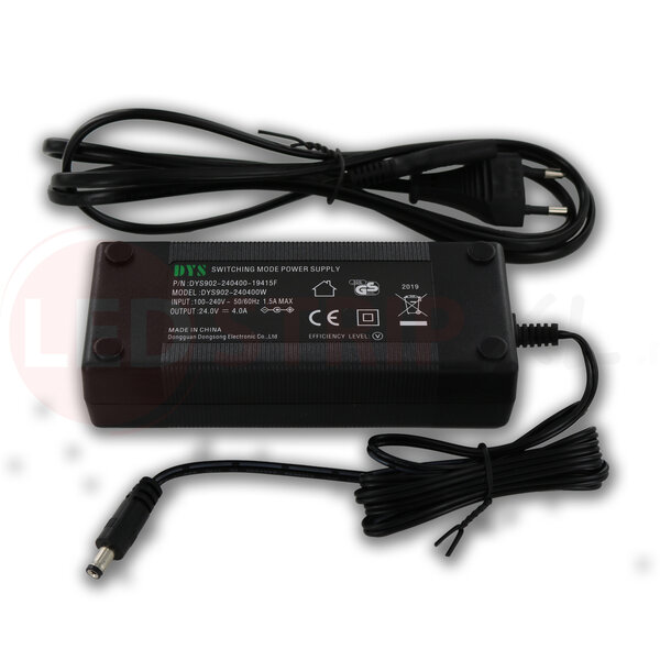 DYS LEDstrip voedingsadapter 24V - 4A – 96 Watt - TÜV keurmerk - Efficiëntielevel 6
