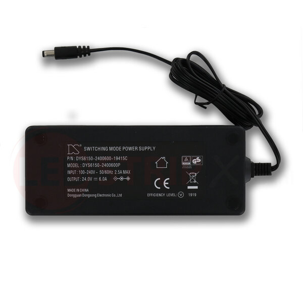DYS LEDstrip voedingsadapter 24V - 6A – 144 Watt - TÜV keurmerk - Efficiëntielevel 5