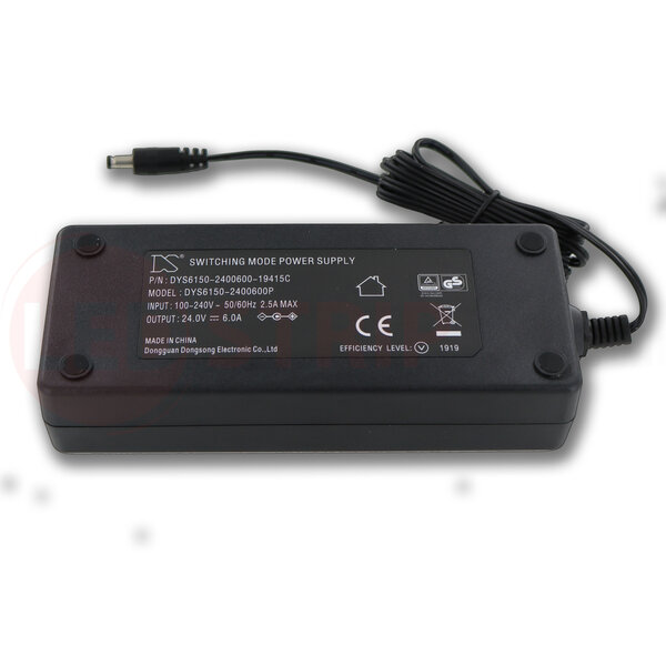 DYS LEDstrip voedingsadapter 24V - 6A – 144 Watt - TÜV keurmerk - Efficiëntielevel 5