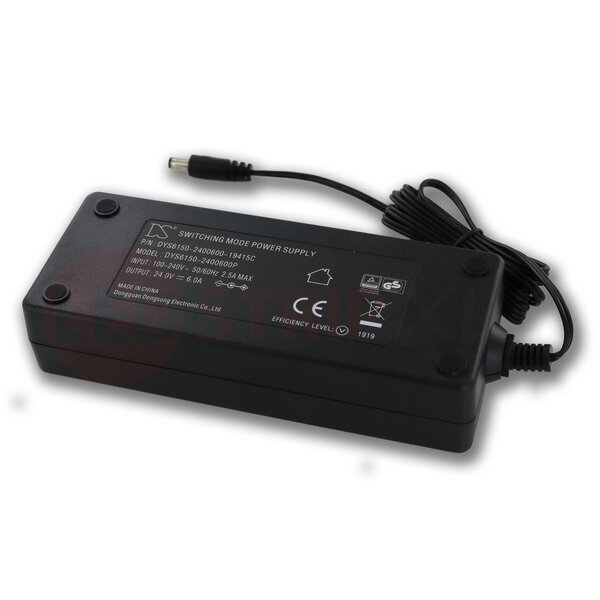 DYS LEDstrip voedingsadapter 24V - 6A – 144 Watt - TÜV keurmerk - Efficiëntielevel 5