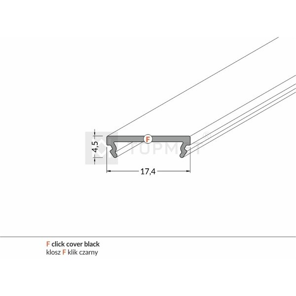 Topmet Zwarte Click-Cover 1m voor 14mm TOPMET profielen