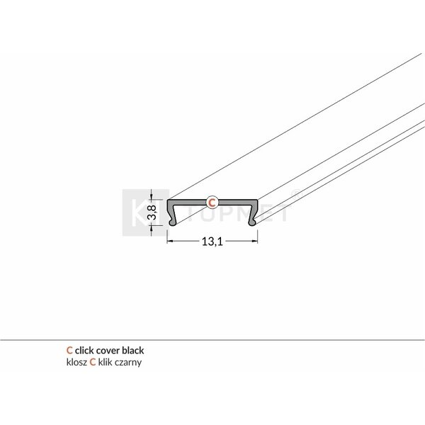 Topmet Zwarte CLICK cover 2m voor 10mm  TOPMET profielen