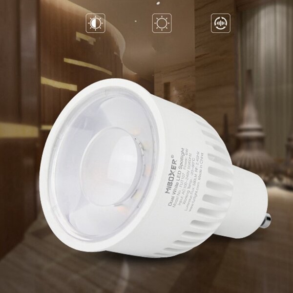 Milight / MiBoxer Dual White LED spot 6W GU10 met diffuse lens FUT107