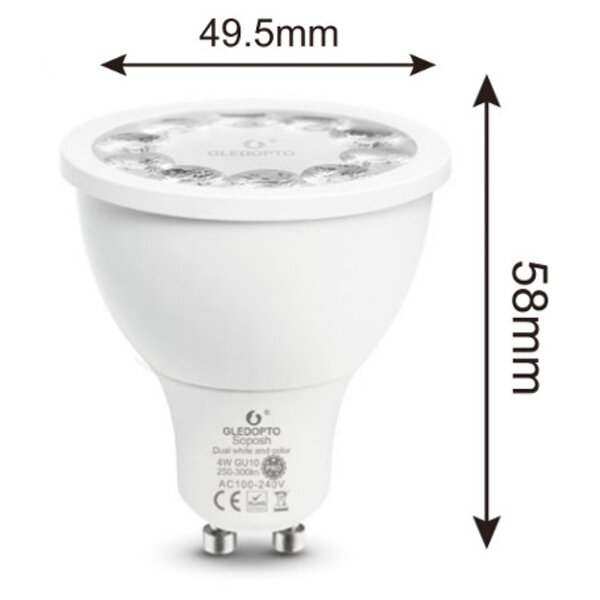 Gledopto Zigbee PRO Color and White 4 Watt GU10 Spot 25° lens