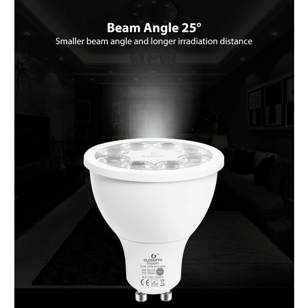 Gledopto Zigbee PRO Color and White 4 Watt GU10 Spot 25° lens