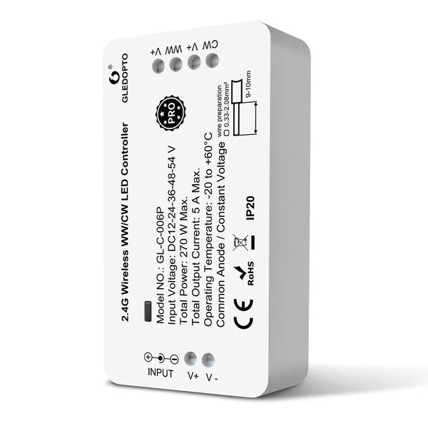Gledopto Zigbee PRO Dual White LED Strip Controller 12 ~ 54 Volt