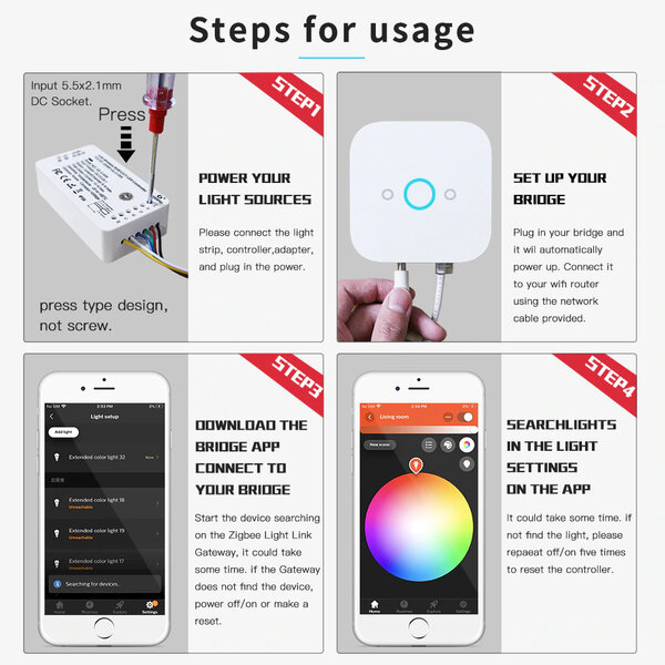 Gledopto Zigbee PRO RGBW LED Strip Controller 12 ~ 54 Volt