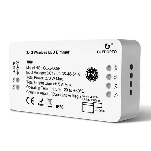 Gledopto Zigbee PRO Single Color LED Strip Dim Controller 12 ~ 54 Volt
