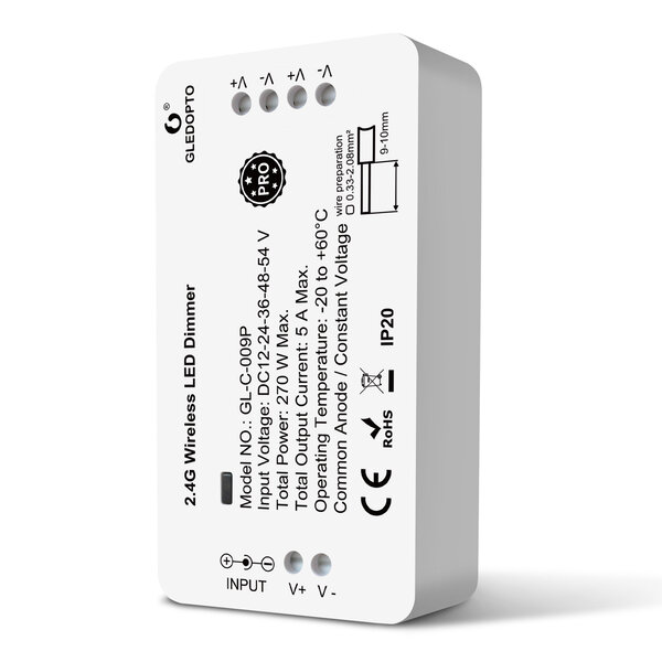 Gledopto Zigbee PRO Single Color LED Strip Dim Controller 12 ~ 54 Volt