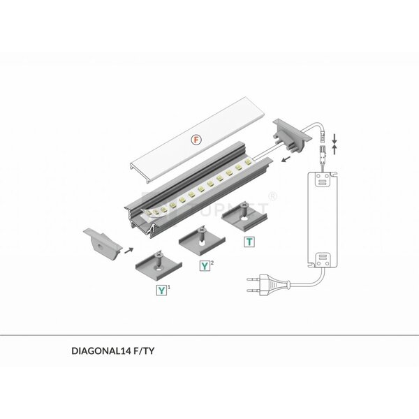 Topmet 14mm Aluminium Inbouw Hoek Profiel 2 meter DIAGONAL14