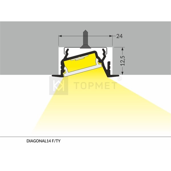 Topmet 14mm Aluminium Inbouw Hoek Profiel 2 meter DIAGONAL14