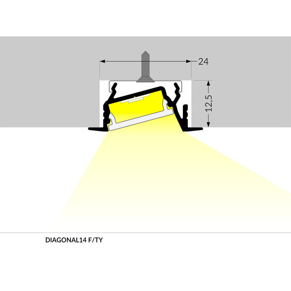 Topmet 14mm Aluminium Inbouw Hoek Profiel 1 meter Zilver Geanodiseerd DIAGONAL14