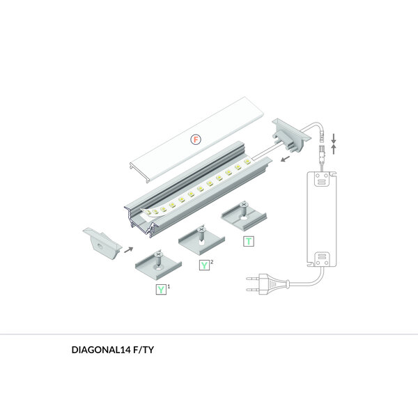 Topmet 14mm Aluminium Inbouw Hoek Profiel 1 meter Zilver Geanodiseerd DIAGONAL14