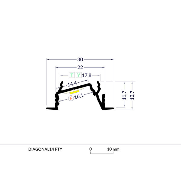 Topmet 14mm Aluminium Inbouw Hoek Profiel 1 meter Zilver Geanodiseerd DIAGONAL14
