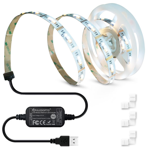 Gledopto Zigbee PRO USB TV Kit RGB+CCT 2 meter LEDstrip met hoekconnectoren