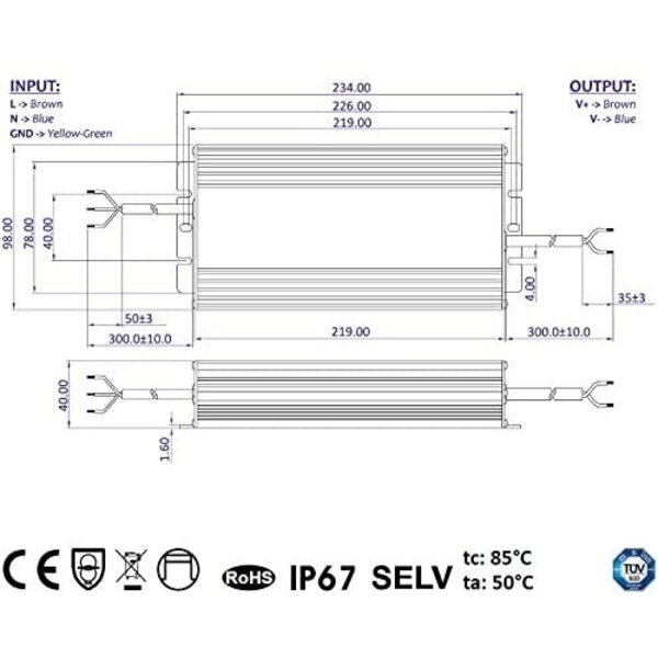 GLP 24 Volt 320 Watt IP67 Spatwaterdichte LED Voeding