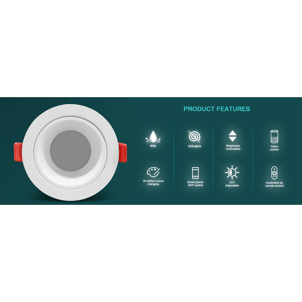 Gledopto Zigbee PRO RGB+CCT Anti-Glare IP54 12W LED Downlight