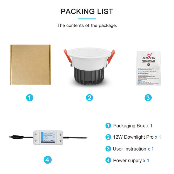 Gledopto Zigbee PRO RGB+CCT Anti-Glare IP54 12W LED Downlight