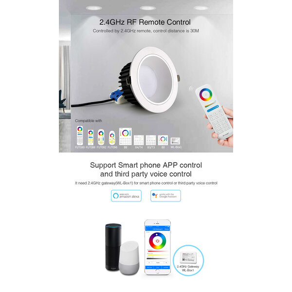 Milight / MiBoxer 18 Watt Anti-Glare RGB+CCT LED Downlight FUT072