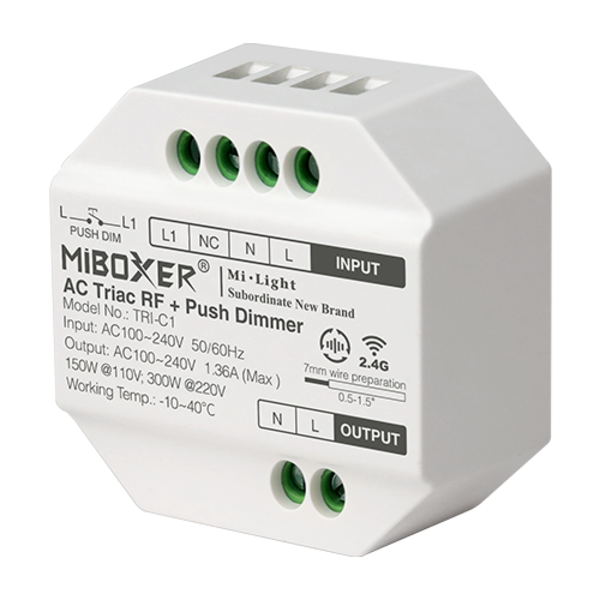 Milight / MiBoxer TRIAC Inbouw ELV LED RF 2.4Ghz AC 230v Dimmer met PushDim
