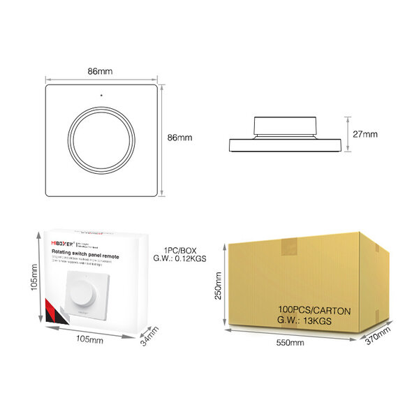 Milight / MiBoxer 2.4Ghz Draadloos Wandpaneel Voor Zone Controllers, Lampen en TRIAC Controllers