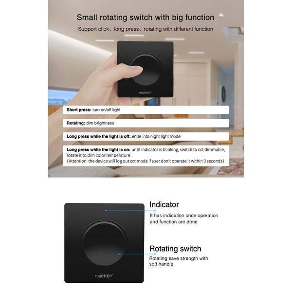 Milight / MiBoxer 2.4Ghz Draadloos Wandpaneel Voor Zone Controllers, Lampen en TRIAC Controllers