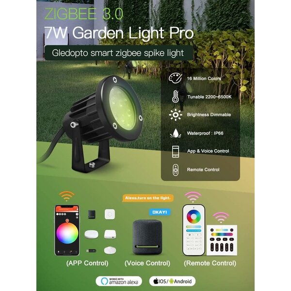 Gledopto Zigbee 3.0 PRO RGB+CCT Waterdichte 7 Watt LED Tuinspot