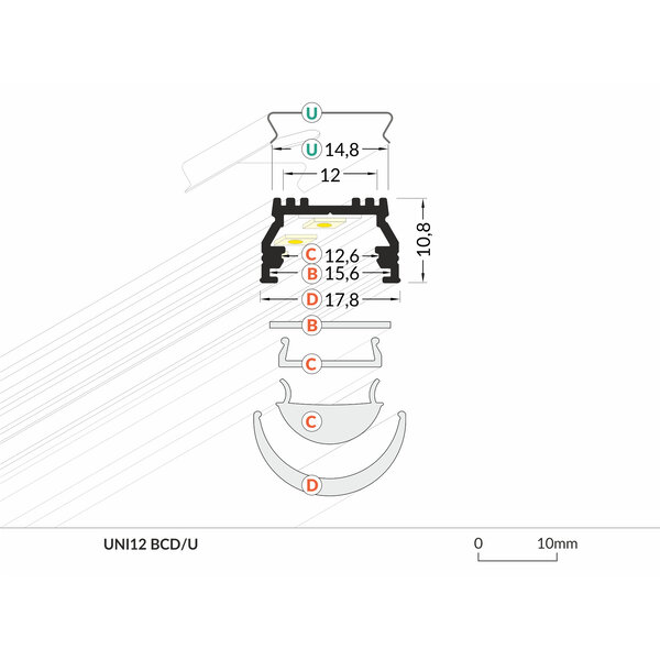 Topmet Opbouw / Inbouw Profiel 1 Meter UNI12