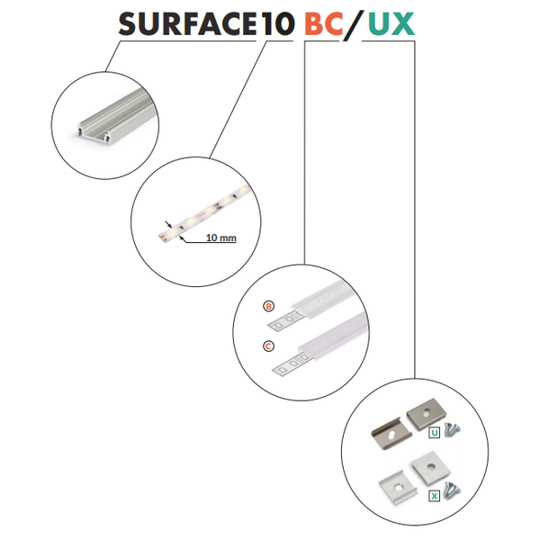 Topmet Opbouw Profiel 10mm 2 Meter SURFACE10