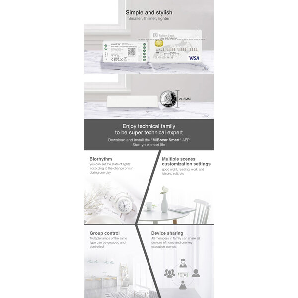 Milight / MiBoxer DualWhite LEDStrip Zone Controller WiFi + Bluetooth + 2.4 GHz