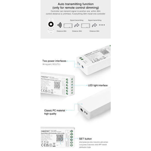 Milight / MiBoxer DualWhite LEDStrip Zone Controller WiFi + Bluetooth + 2.4 GHz