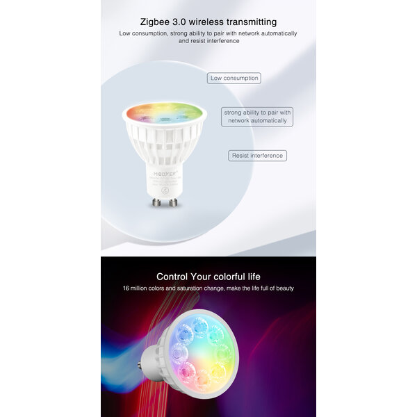 Milight / MiBoxer Zigbee 3.0 GU10 RGB+CCT Inbouwspot 4 Watt