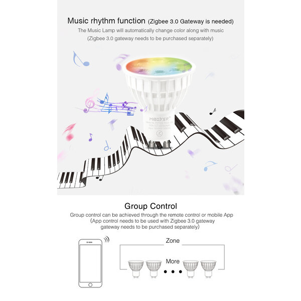 Milight / MiBoxer Zigbee 3.0 GU10 RGB+CCT Inbouwspot 4 Watt